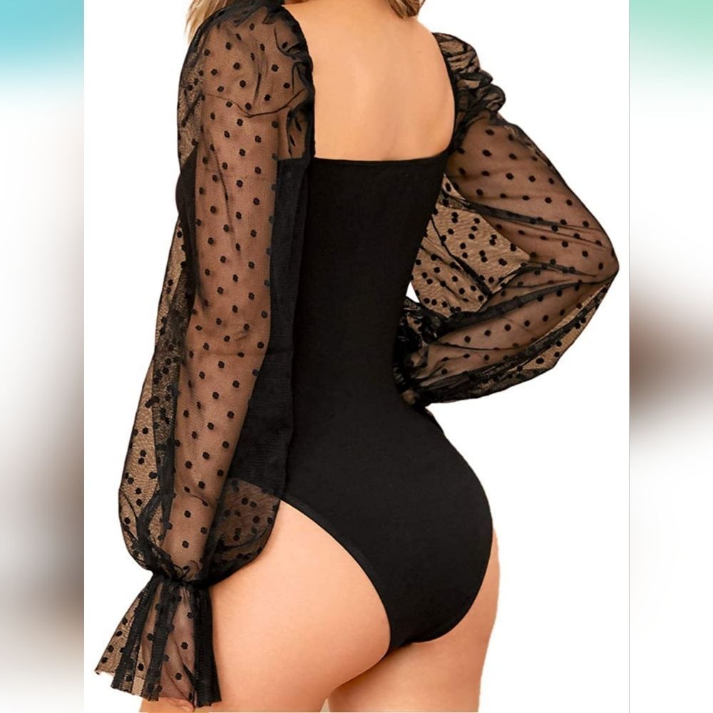 WDIRARA Women's Polka Dots Sheer Bodysuit - Picture 2 of 9